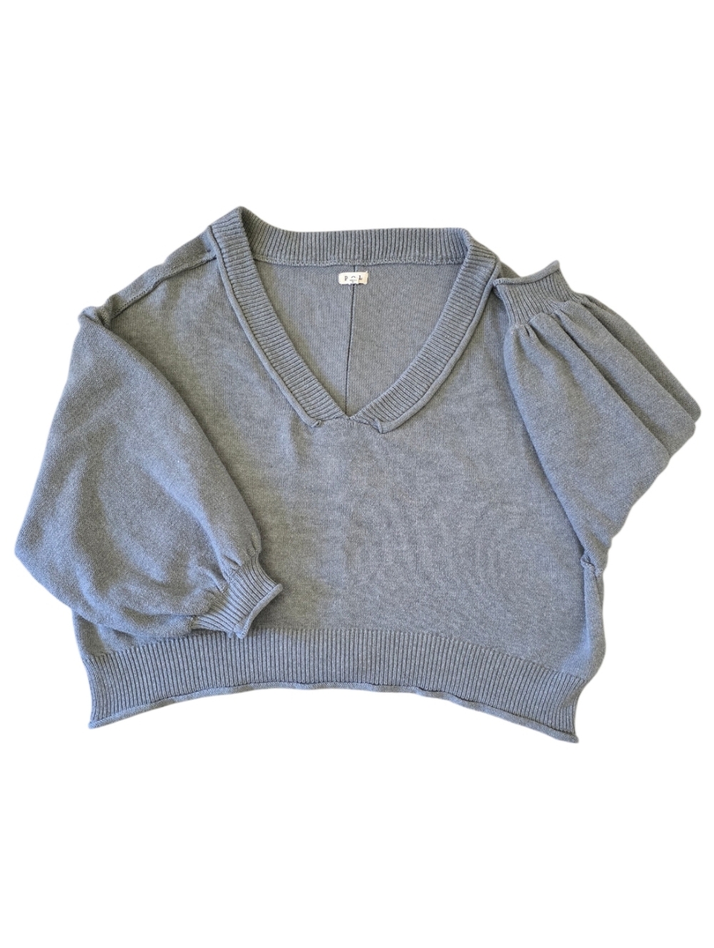 POL 100% Cotton Light Gray Oversize Sweater Boho Large